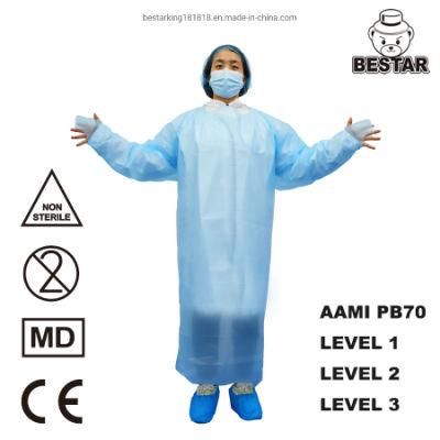 AAMI PB70 Level 2 Level 3 Surgical Waterproof Lightweight CPE Coat Gown