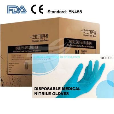 CE FDA En455 Powder Free Disposable Blue Nitrile Examination Gloves for Medical Use