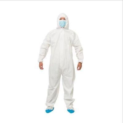 Disposable Chemical PPE Nonwoven White Protective Coverall with Hood