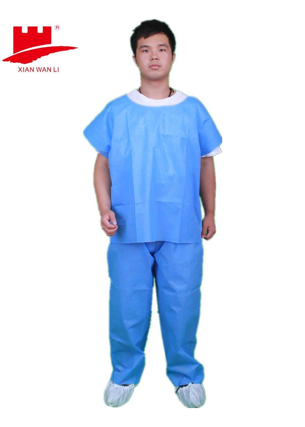 Medical Nonwoven PP SMS Disposable Scrub Suit V Neck T-Shirt with Short Sleeves