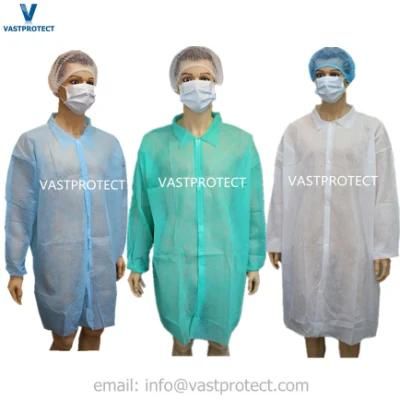 Factory Direct Antistatic Surgical Medical Dental White Nonwoven PP Polypropylene SMS Microporous Disposable Lab Coat