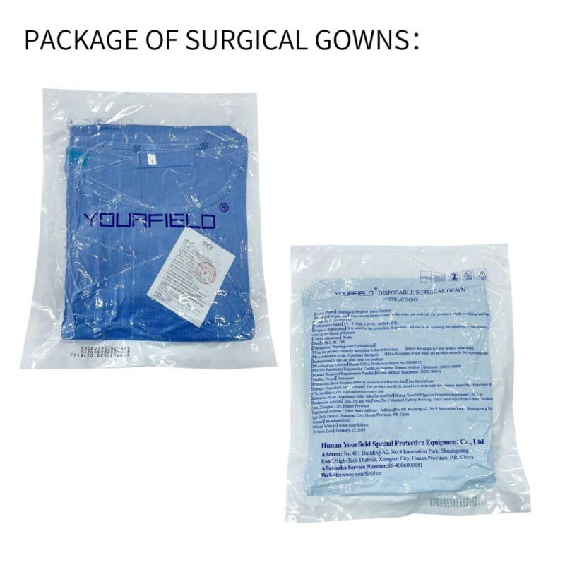 Factory Lowest Price 65 GSM SMS PE Film Level 3 Gown Surgical Hospital with Sealant Tape