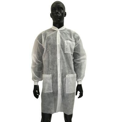 Disposable Medical Lab Coat White Art Smock Knit Cuffs with Double Collar