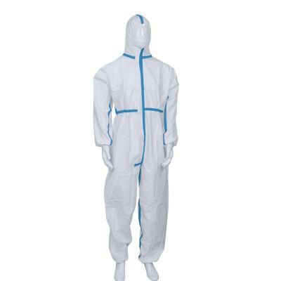 Type4/5/6 Excellent Filtration with Blue Tape Medical Use Coverall Disposable Use Laboratory Use Chemical Protective Coverall