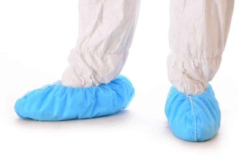 One-Time Using Shoe Cover with Elastic Around All Parts Made by Non-Woven Blue or White for Prevent Water to Keep Clean