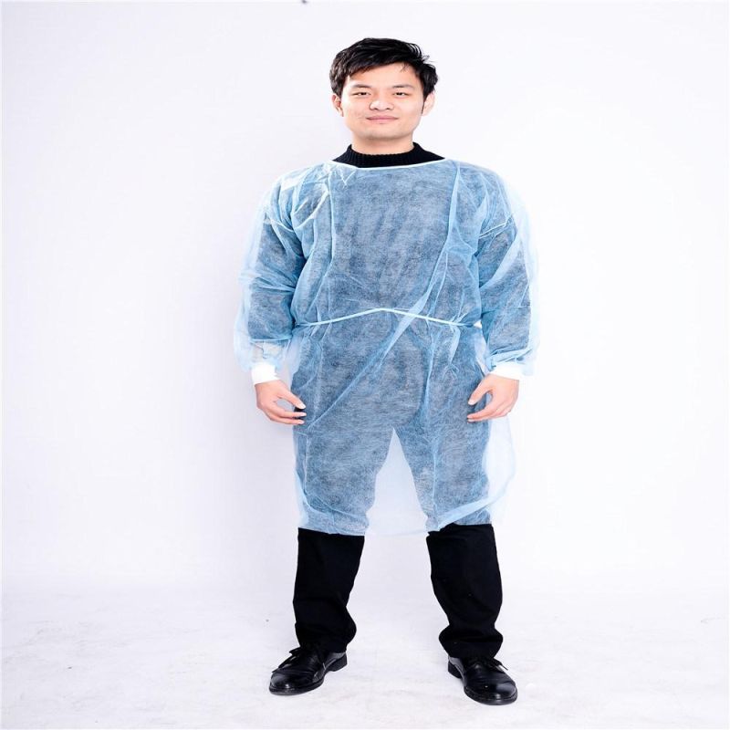 Disposable Isolation Gown Polypropylene Lab Gowns Knit Cuff Long Sleeve Blue