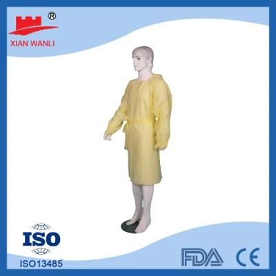 Yellow PP PE Coated Isolation Gown with Thumb Loops