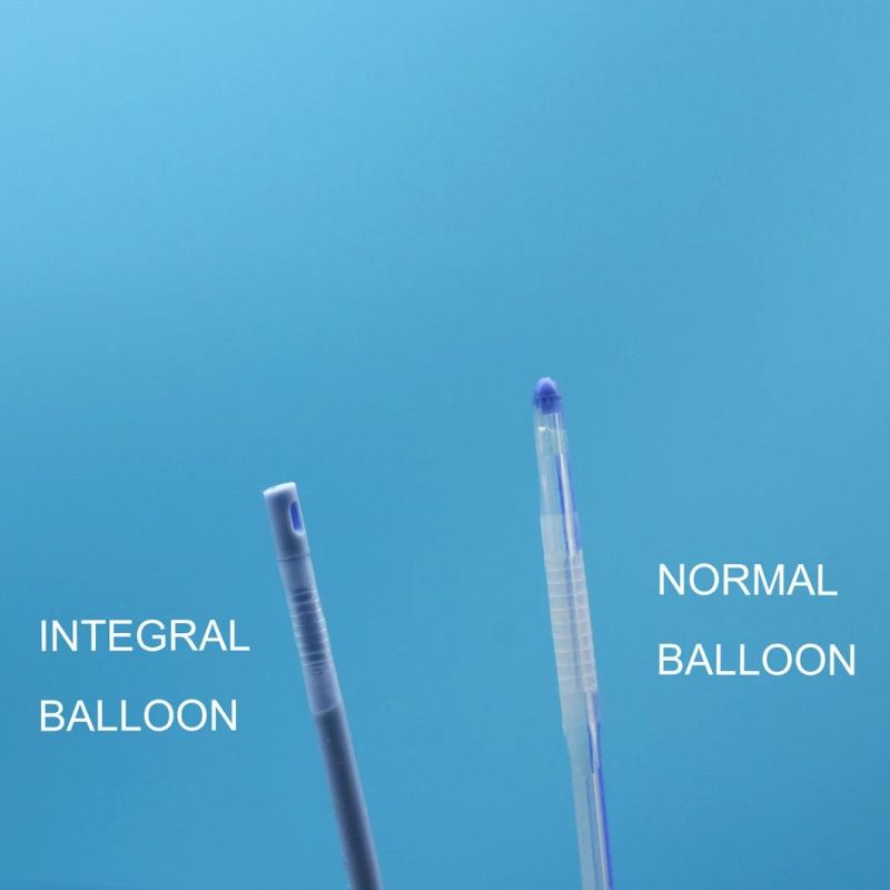 Blue 2 Way Silicone Foley Catheter with Unibal Integral Balloon Technology Integrated Flat Balloon Open Tipped Suprapubic Use Catheter