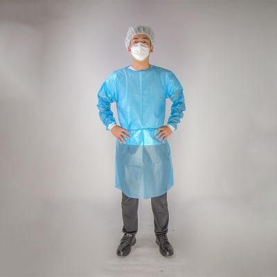 Level 1 2 3 PP Laminated SMS CPE Polypropylene Waterprooof Knitted/Elastic Cuff Fluid Resistant Disposable Surgical Medical Blue Isolation Gown