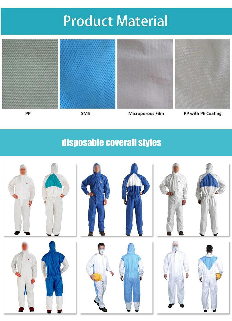 Whole Size SMS 50-55GSM Type 5/6 Healthcare Medical Disposable Coverall/Overall