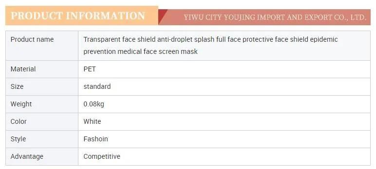 Transparent Face Shield Anti-Droplet Splash Full Face Protective Epidemic Prevention Medical Face Screen Mask