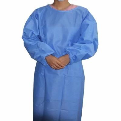 Blue Isolation Insulation Non Woven SMS Barrier AAMI Disposable Surgical Gown with Knitted Cuffs