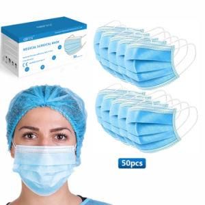 Top Sale Blue Medical Mask Disposable Flat Adult Surgical Mask with 3 Layers CE Certification Non-Woven Earloop Surgical Use