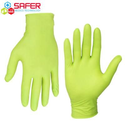 Pure Green Nitrile Hand Gloves Powder Free Safety Examination