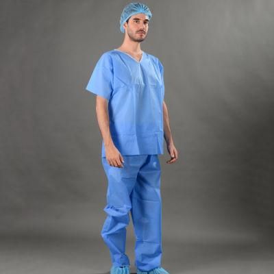 Disposable Blue SMS Patient Scrub Suit for Hospital Examination