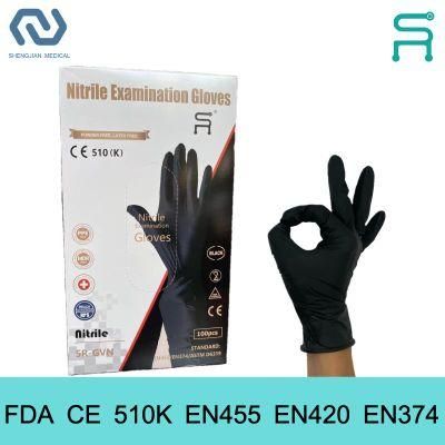 510K En455 Disposable Nitrile Examination Gloves for Hospital Household Factory