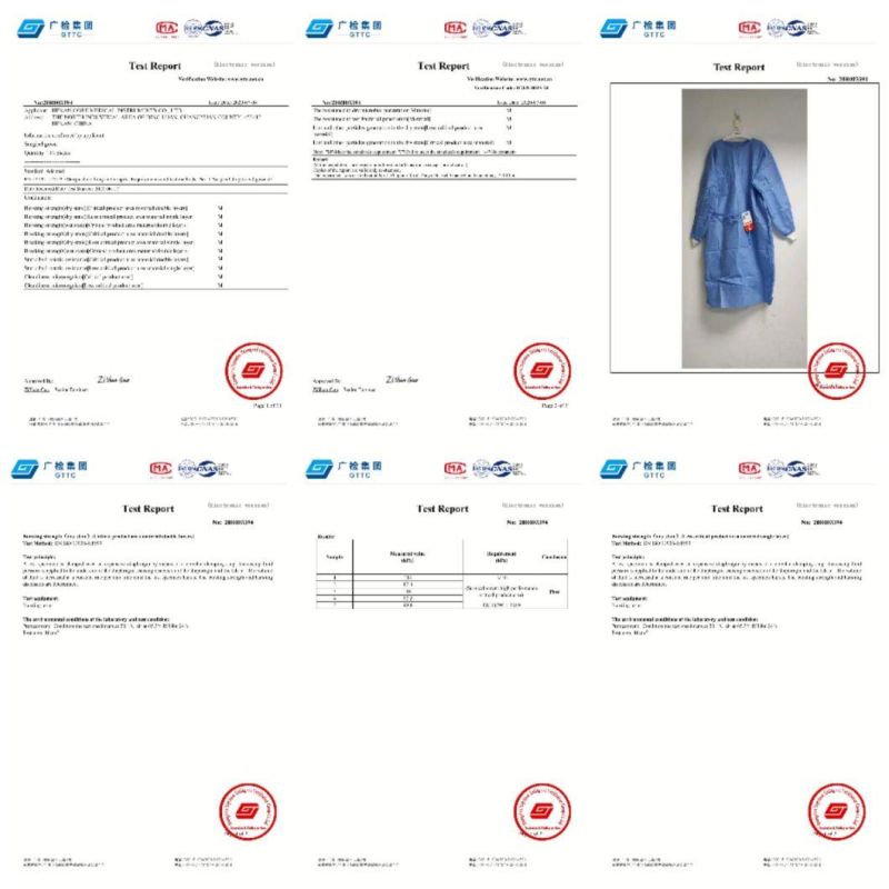 Ce SGS Certified Disposable Eo Sterile Non Woven Reinforced Surgical Gown SMS 40- 45GSM
