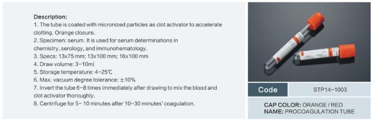 Disposable Medical Orange Procoagulation Tube Vacuum Blood Collection Tube