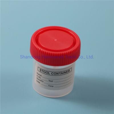Good Price Red Screw Cap 60ml Stool Sample Cup with Label