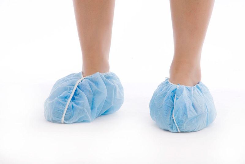 One-Time Using Shoe Cover with Elastic Around All Parts Made by Non-Woven Blue or White for Prevent Water to Keep Clean