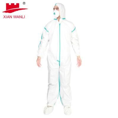 Waterproof Non Woven Protective Medical Coverall Clothing with Blue Tape