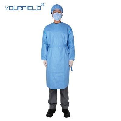 SGS SMS Non Woven blue Disposable Medical Surgical Isolation Gown