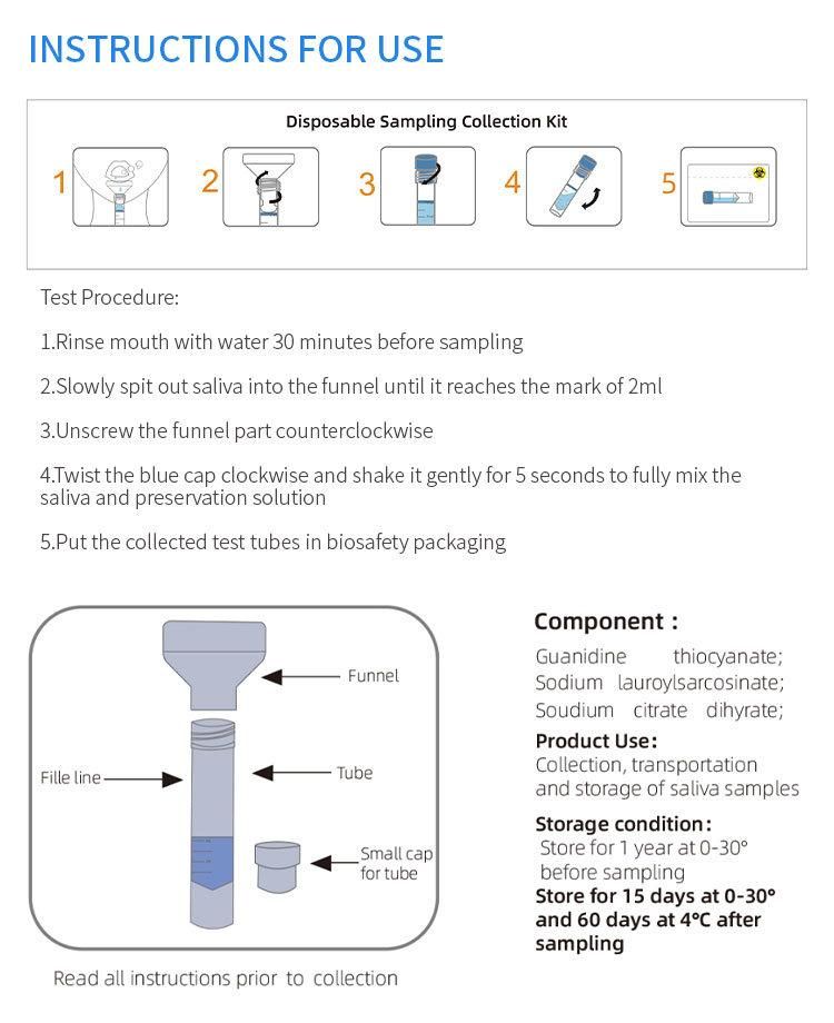 DNA Rna Test Sampling Tube Saliva Specimen Collection Kit
