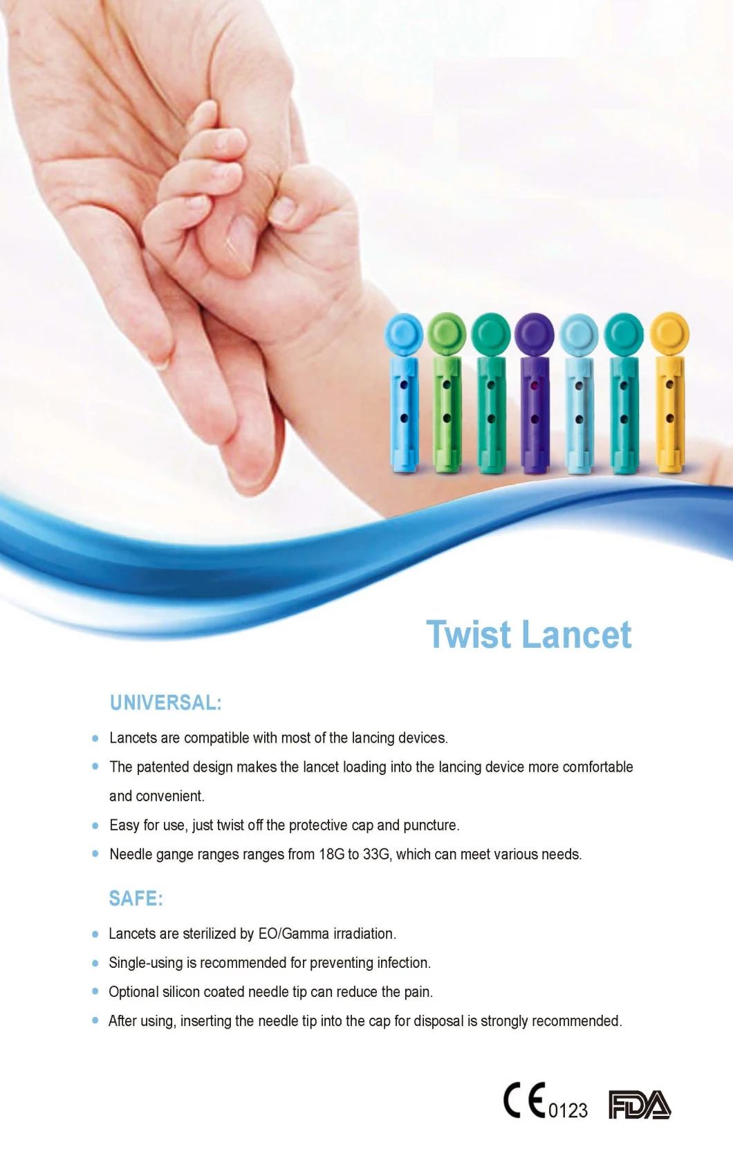 Disposable Sterilie Twist Blood Lancet with safety Cap and Tri-Bevel Nedle Tip