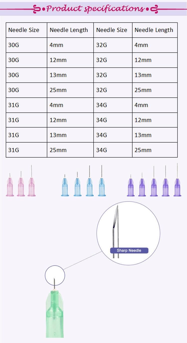 Dermal Filler Injection 31g 30g 4mm Needle for Injection