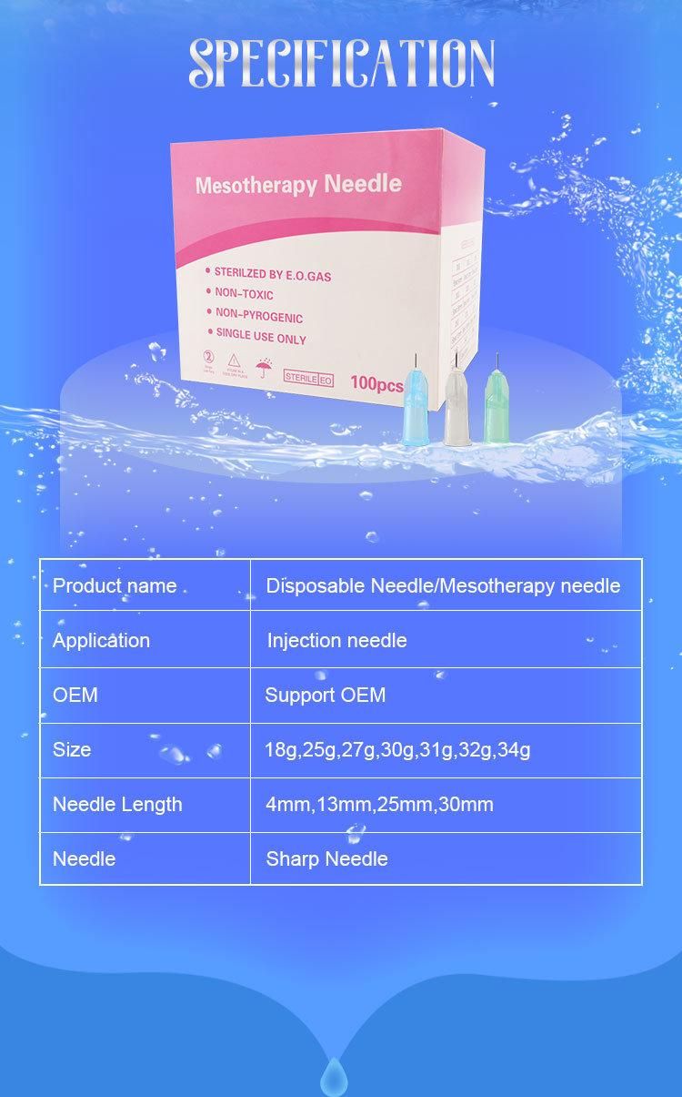 Mesotherapy Syringe Needle 25g 27g 30g 34G Sterile Hypodermic Needle for Hospital