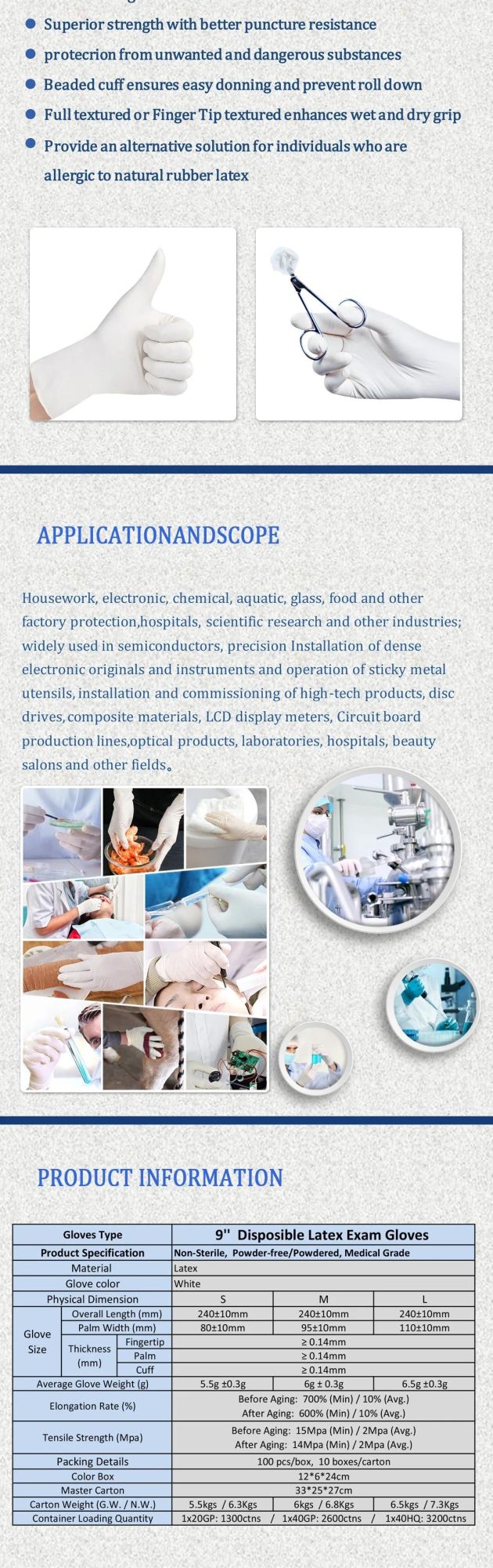 Good Quality Factory Price Powder Free Latex White Medical Examination Large Gloves