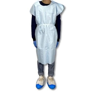 Tissue Poly Coated Patient Gown Disposable Blue White Patient Exam Gown