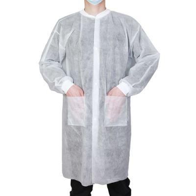 Cleaning Disposable Lab Coat, with Knitted Cuff and Knitted Collor