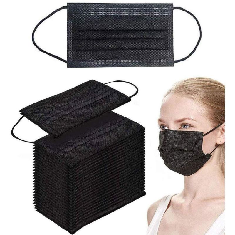 Black Surgery Medical Surgical Face Masks 3 Layers with Adjustable Comfortable Nose Bridge Ear Loop Style