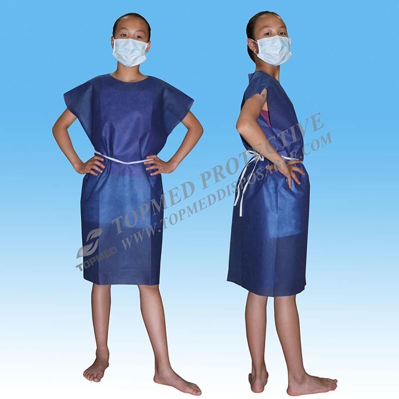 Round Collar Disposable Patient Clothes Short Style with Tie-on