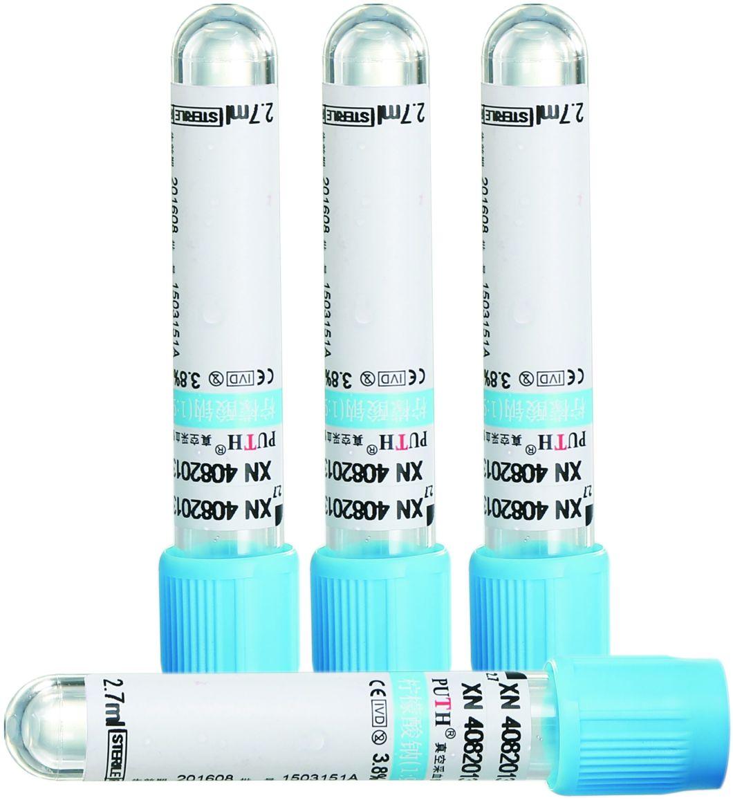 Blood Collection Tube, Sodium Citrate Tube, 9nc (3.8%) , Blue Cap with CE, ISO 13458-3.6ml