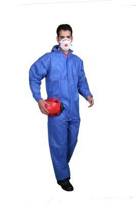 White/Blue Non Woven Disposable Type 5-6 SMS Coverall Stitched Seam