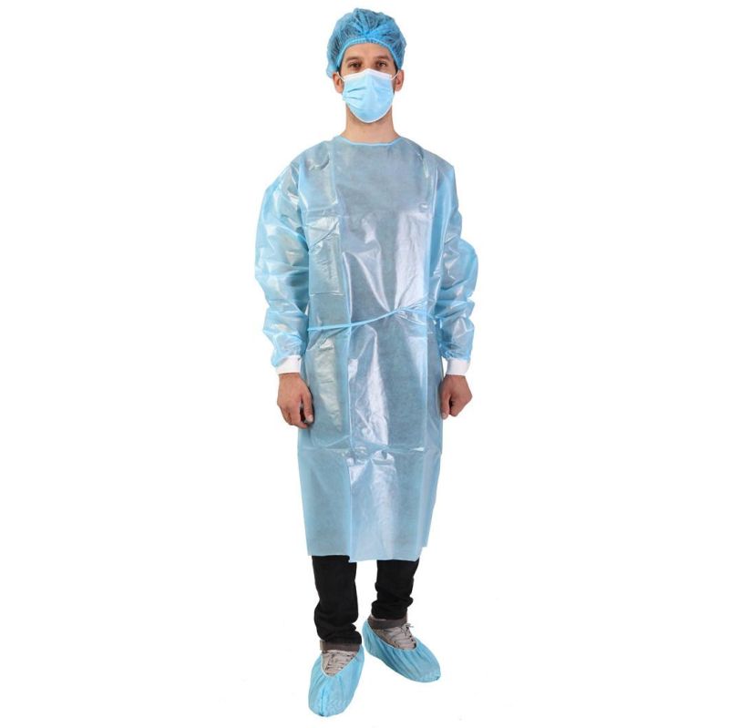 SMS Polypropylene Disposable White Lab Coat with Knit Collar and Cuff