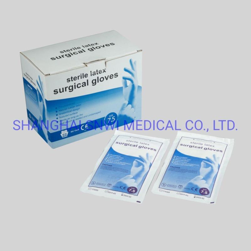 Disposable Medical Grade Sterile Latex Surgical Gloves with Powdered Free