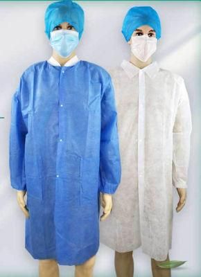 Medical Supplies Disposable PPE SMS PP Labcoat Gown Lab Coat Lab Jacket with Collar Snaps Pocket From Factory with CE