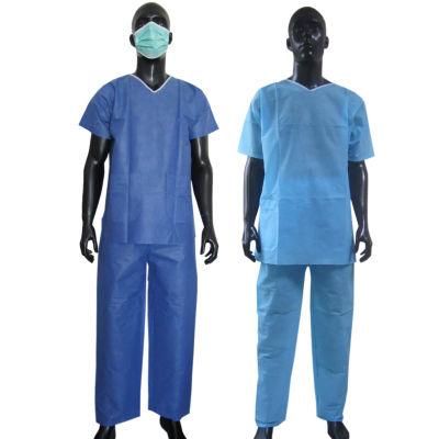 Hospital PP Scrub Suit with Pockets, Light Blue/Dark Blue