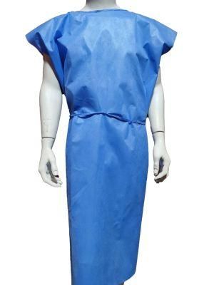 Dark Blue Disposable Hospital Examination Patient Gown with Short Sleeves