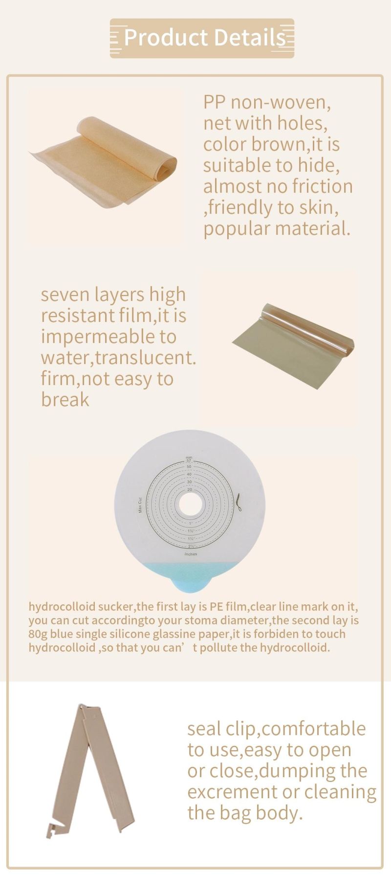 Fabric Durable 1 Piece Hydrocolloid Paste Ostomy Bags