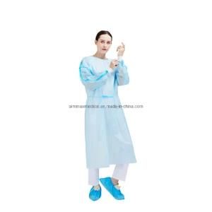 Disposable Fluid Resistant Non-Woven Isolation Gown SMS PP PE with Knitted Cuff Elastic Cuff