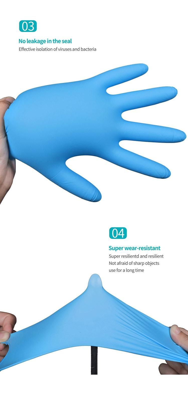Disposable Medical Powder Free Household Examination Blue Nitrile Gloves