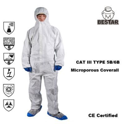 Disposable Nonwoven Microporous Film Type 5b/6b En14126 Virus Protection Medical Coverall Gown