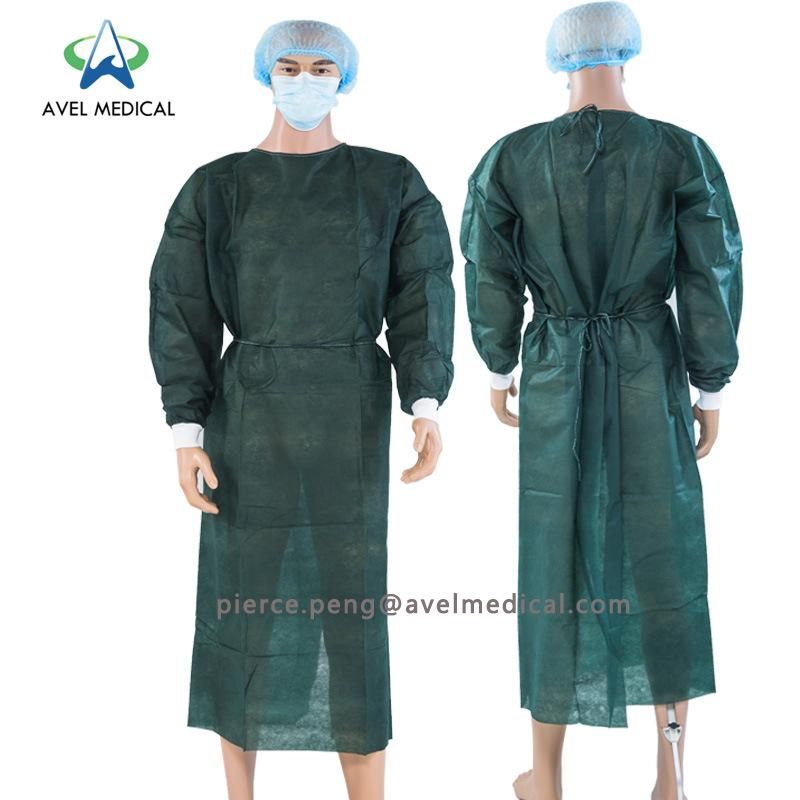 Disposable Fluid Resistant Non-Woven Protective Isolation Gown PP, PP+PE with Elastic Cuff or Velcro