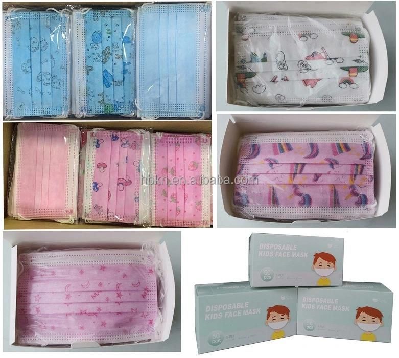En14683 Type II Non Woven Disposable OEM Spunlace Colorful Cute Cartoon Printed Medical Surgical Children Baby Pediatric Infant Kids Face Mouth Cover Masks