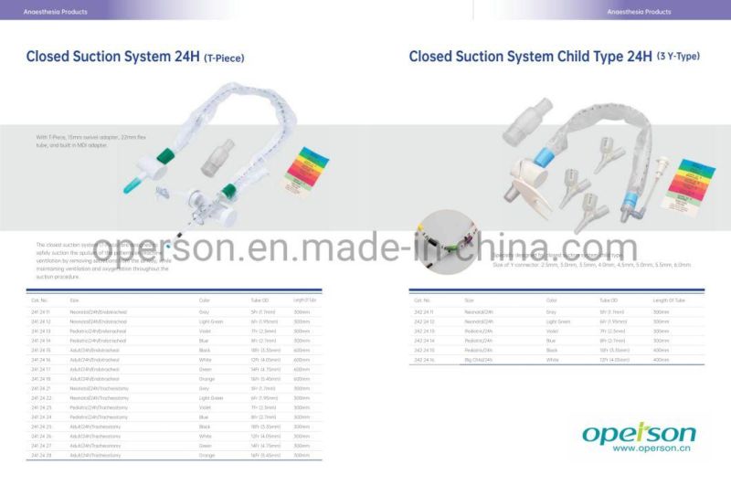 Sterile Medical Disposable 72h/24h Closed Suction System for Tracheostomy