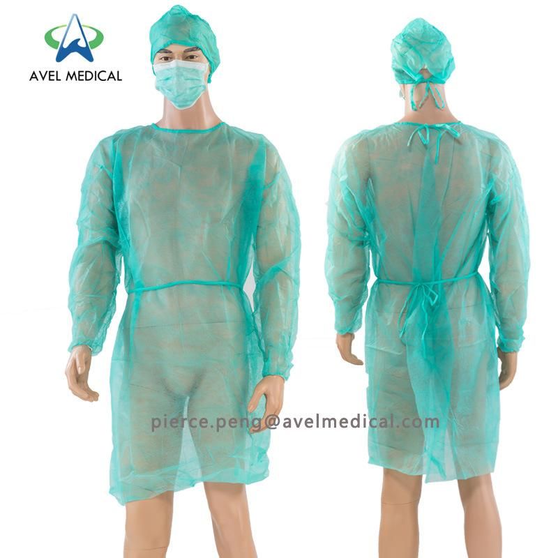 Disposable Fluid Resistant Non-Woven Protective Isolation Gown PP, PP+PE with Elastic Cuff or Velcro